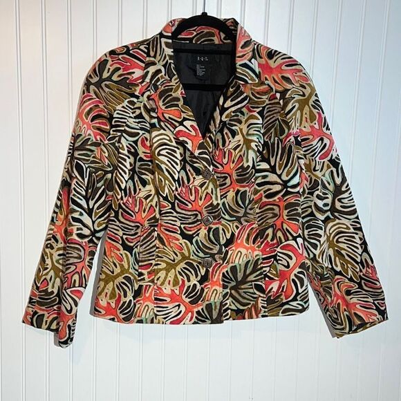 RQT jacket woman’s size large lined cotton long sleeve tropical leaf button fron - Picture 1 of 11